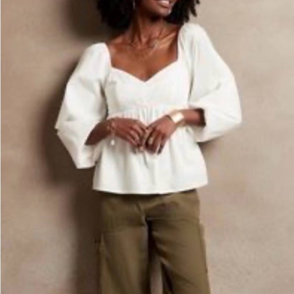 Banana Republic PS White Blouse with Puff Sleeves cottagecore
